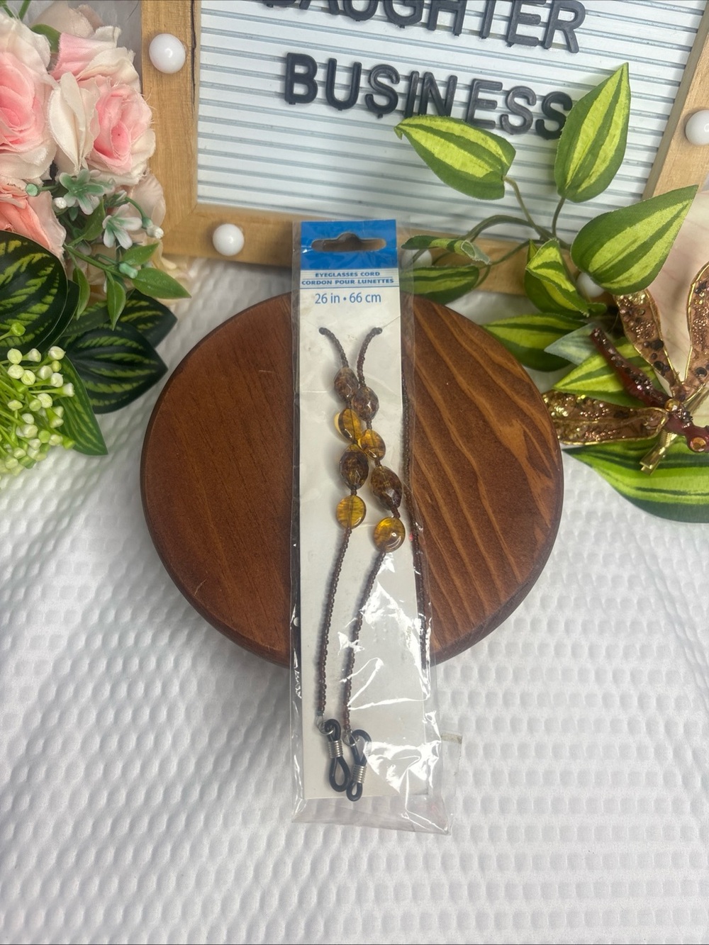 #E98-1) Amber genuine orange golden Eyeglass leash holder chain